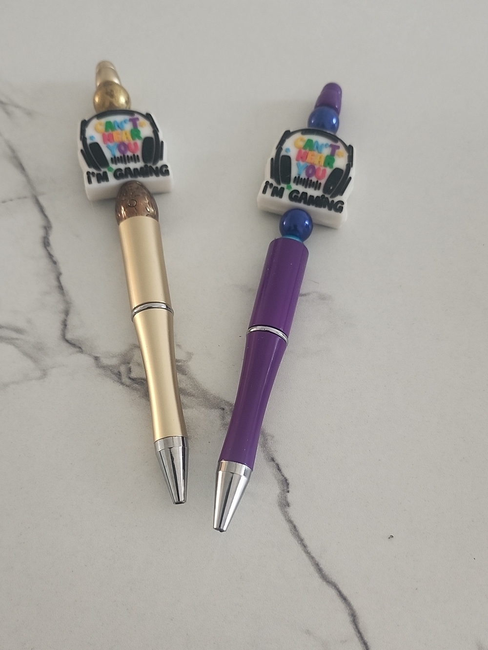 Handcrafted I AM Gaming Themed Beaded Pens - Purple and Gold